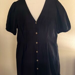 LOFT Black Puff Sleeve Fitted dress sku018 linen
